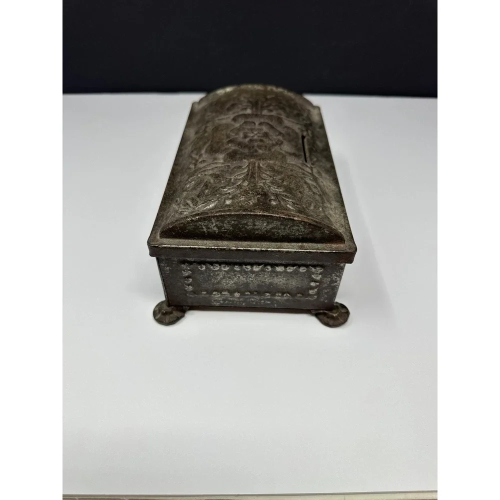 Vintage Fricke & Nacke Tin Treasure Chest Coin Jewelry Box Western Germany S5